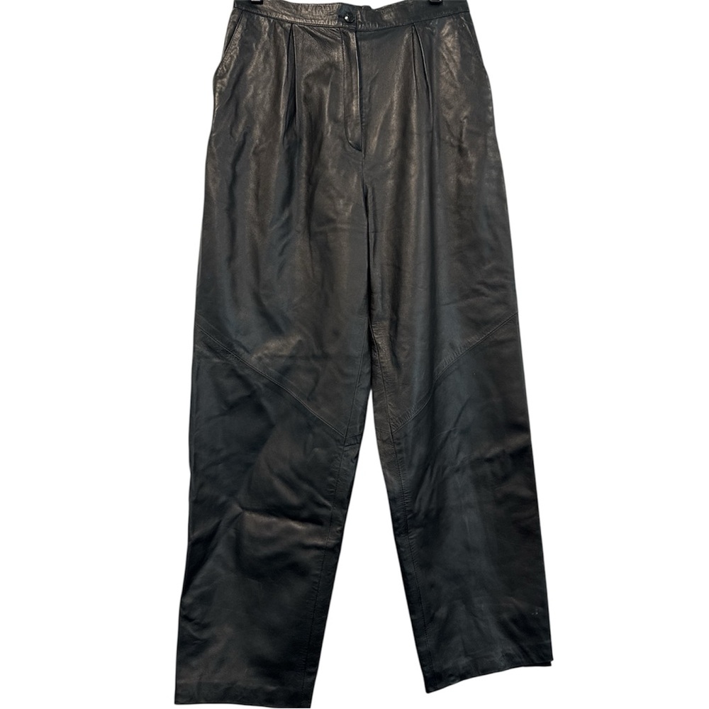 Vintage Ruth Wagner Black 100% Genuine Leather High Waist Pants Size 12